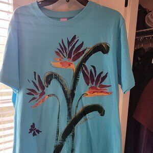 LAT handpainted hawaiian birds of paradise tee shirt